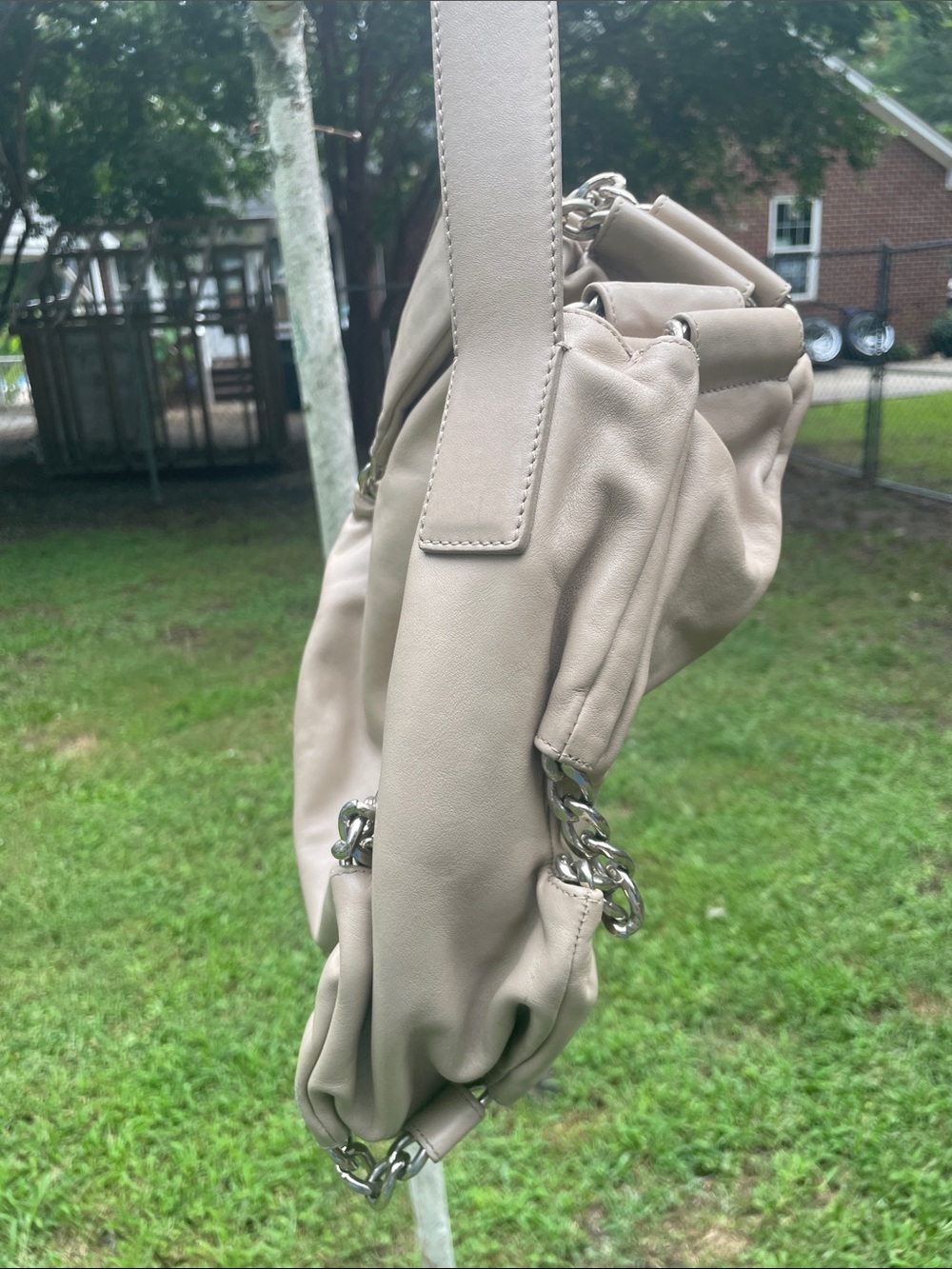 Furla Taupe Leather Hobo with Silver Chain Detail - Picture 2 of 11